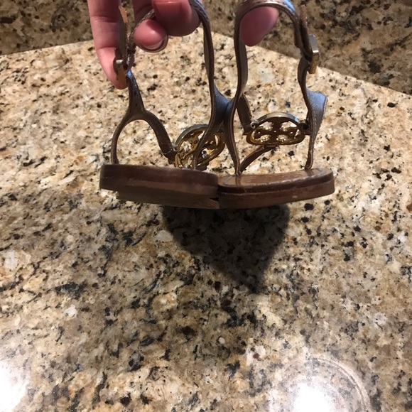 Tory Burch Gold strapped rhinestone sandal. - Picture 6 of 6